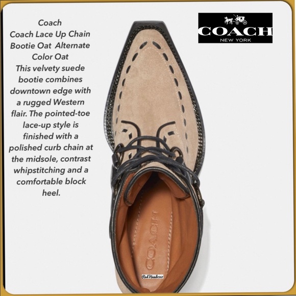 🎁 HTF! 🔥👸🏻 Coach Lace-Up Chain Oak Booties NIB👢 🎁 FIRM PRICE🔥🔥🔥 - Picture 5 of 13